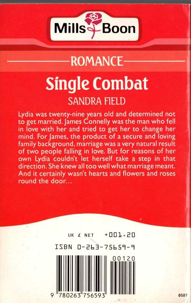 Sandra Field  SINGLE COMBAT magnified rear book cover image