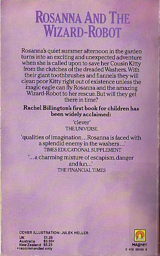Rachel Billington  ROSANNA AND THE WIZARD-ROBOT (Juvenile) magnified rear book cover image