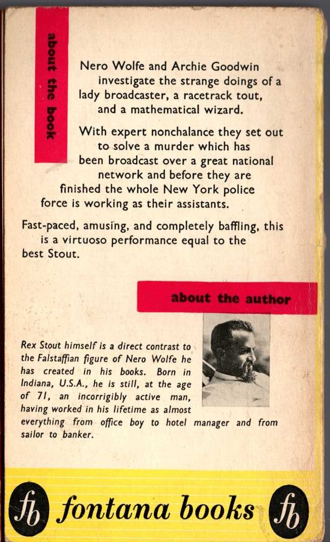 Rex Stout  MORE DEATHS THAN ONE magnified rear book cover image