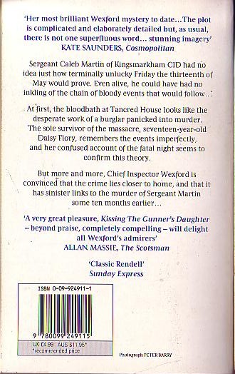 Ruth Rendell  KISSING THE GUNNER'S DAUGHTER magnified rear book cover image