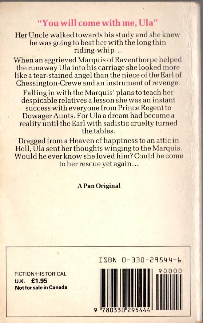 Barbara Cartland  AN ANGEL RUNS AWAY magnified rear book cover image