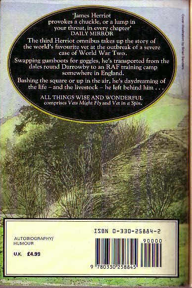 James Herriot  ALL THINGS WISE AND WONDERFUL: VETS MIGHT FLY & VET IN A SPIN magnified rear book cover image