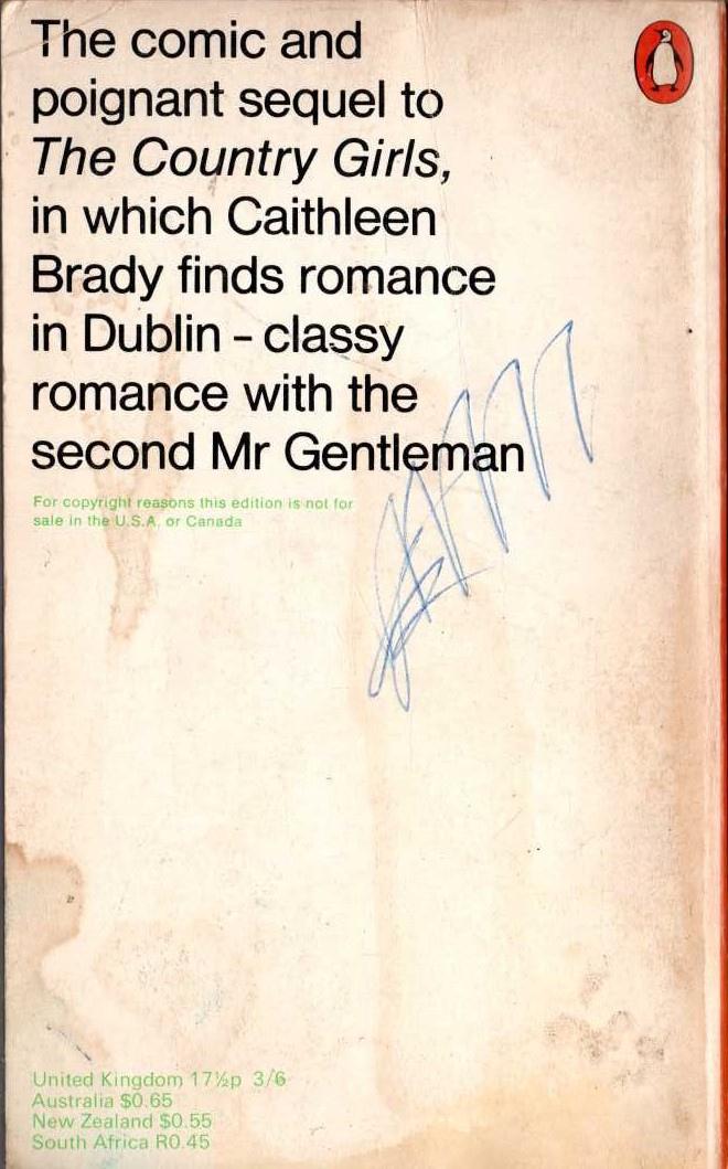 Edna O'Brien  GIRL WITH GREEN EYES magnified rear book cover image