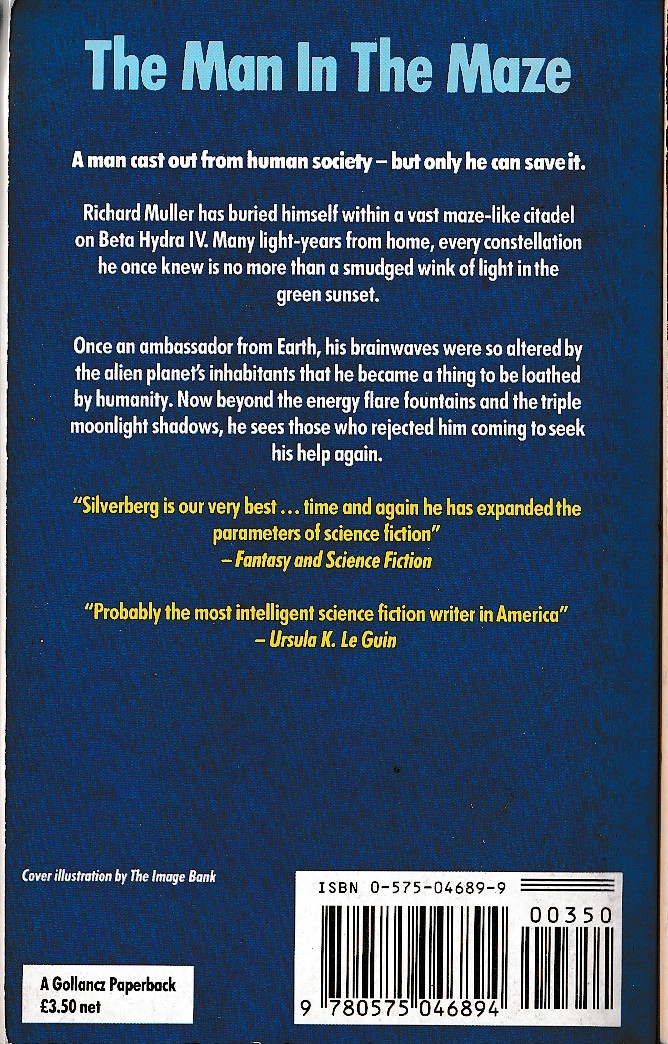 Robert Silverberg  THE MAN IN THE MAZE magnified rear book cover image