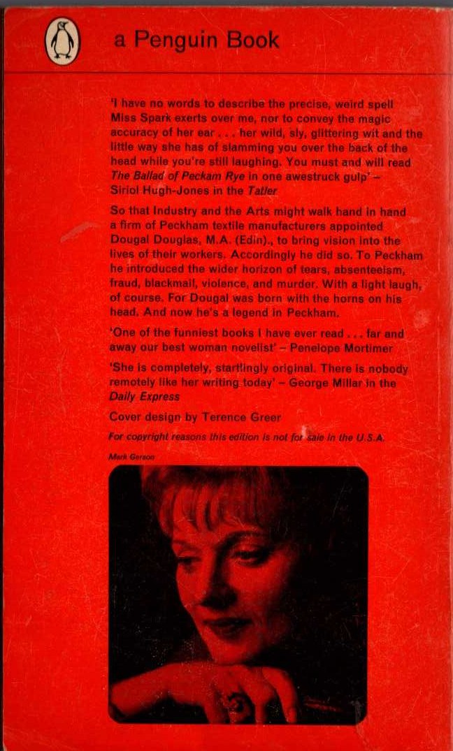 Muriel Spark  THE BALLAD OF PECKHAM RYE magnified rear book cover image