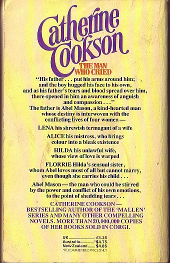 Catherine Cookson  THE MAN WHO CRIED magnified rear book cover image