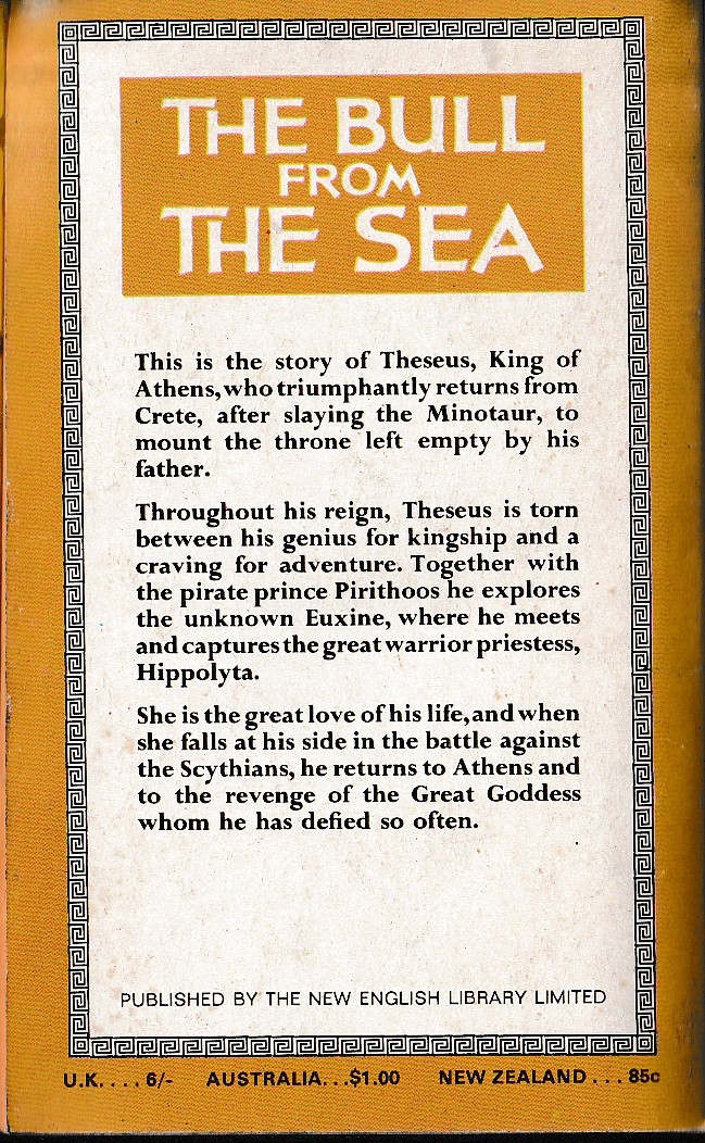 Mary Renault  THE BULL FROM THE SEA magnified rear book cover image