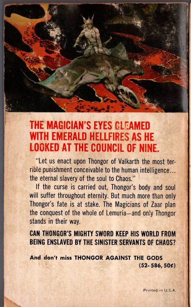 Lin Carter  THONGOR IN THE CITY OF MAGICIANS magnified rear book cover image