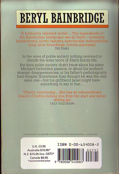 Beryl Bainbridge  A QUIET LIFE magnified rear book cover image