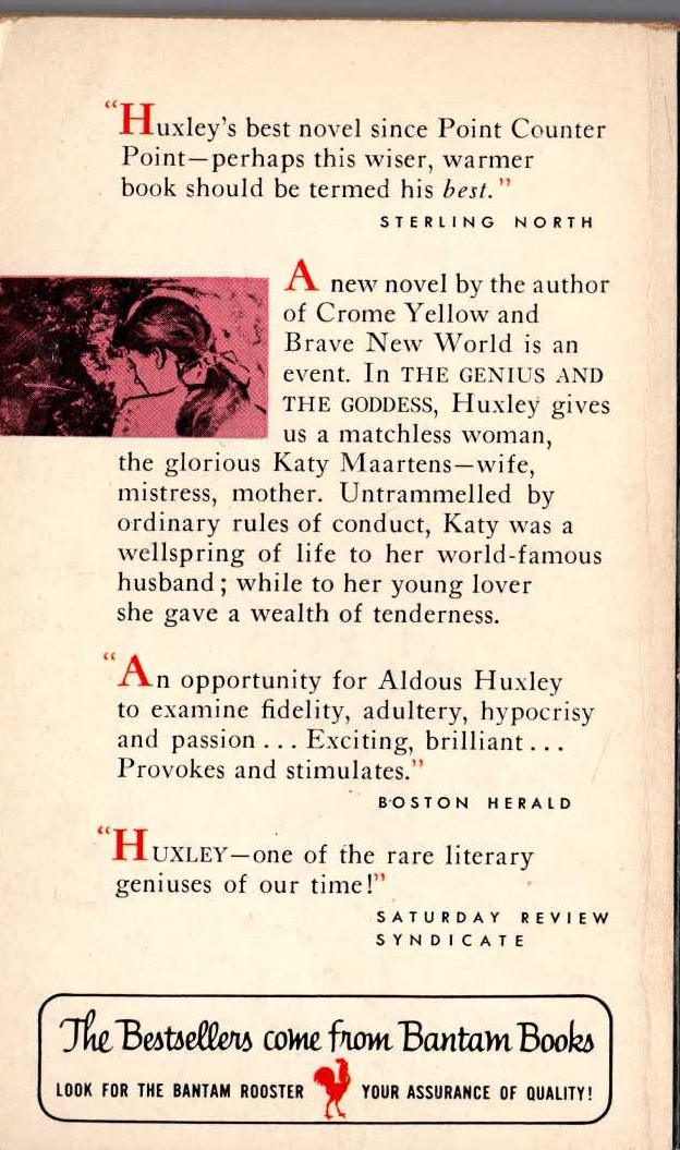Aldous Huxley  THE GENIUS AND THE GODDESS magnified rear book cover image