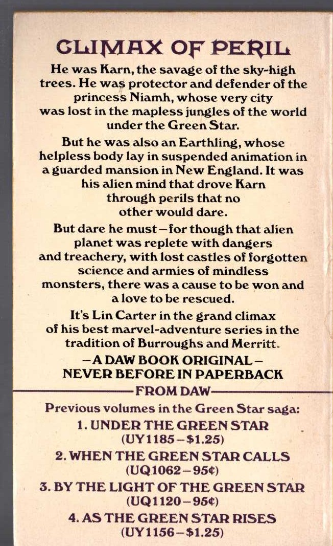 Lin Carter  IN THE GREEN STAR'S GLOW magnified rear book cover image
