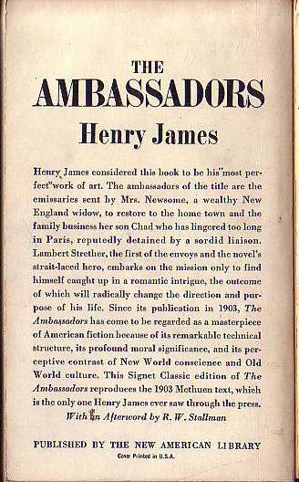 Henry James  THE AMBASSADORS magnified rear book cover image