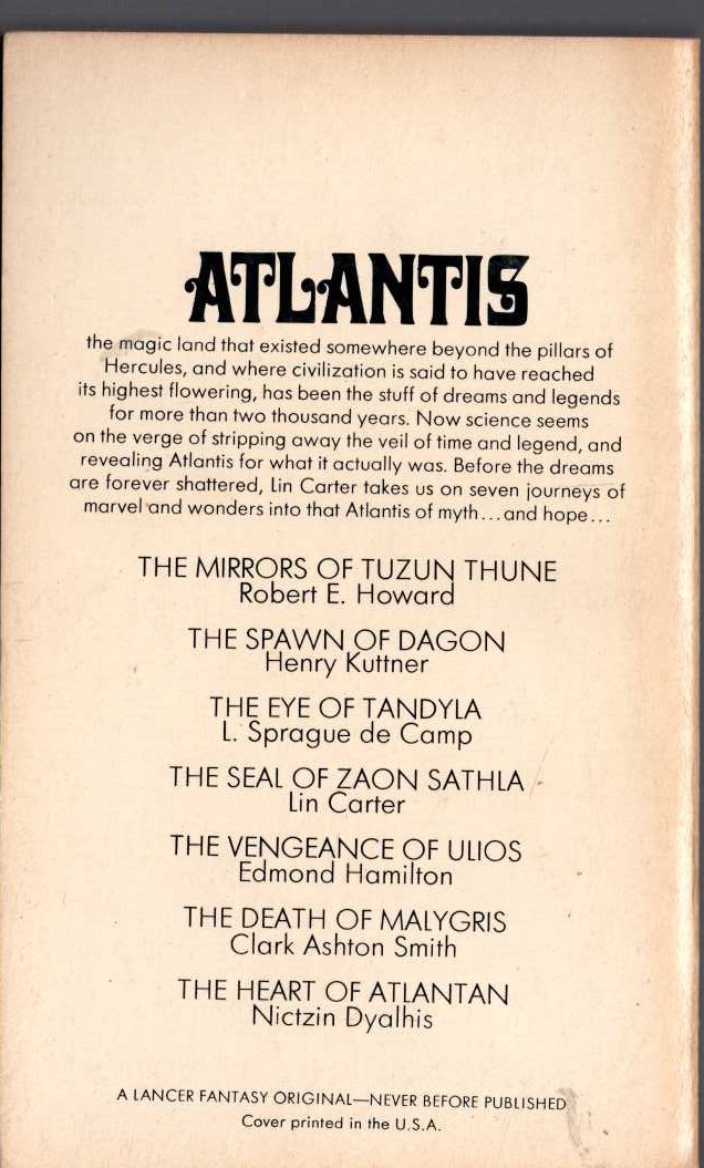 Lin Carter (edits) THE MAGIC OF ATLANTIS magnified rear book cover image