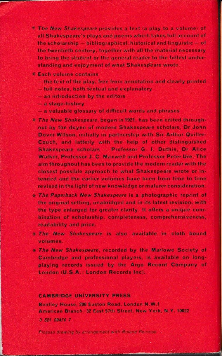 William Shakespeare  HAMLET magnified rear book cover image