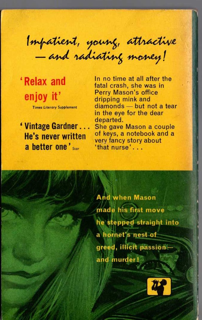 Erle Stanley Gardner  THE CASE OF THE FUGITIVE NURSE magnified rear book cover image
