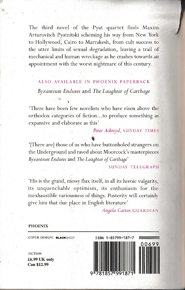 Michael Moorcock  JERUSALEM COMMANDS magnified rear book cover image