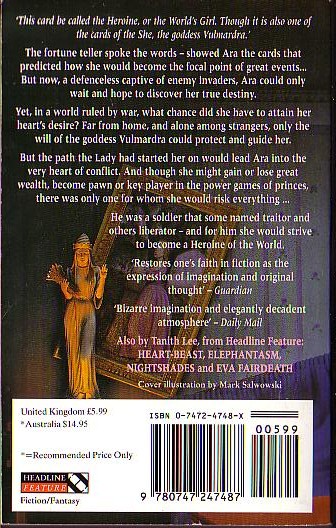 Tanith Lee  A HEROINE OF THE WORLD magnified rear book cover image