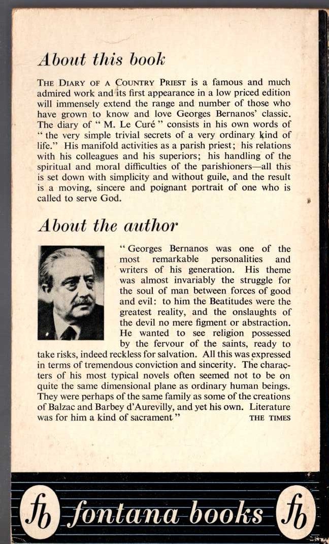 Georges Bernanos  THE DIARY OF A COUNTRY PRIEST magnified rear book cover image