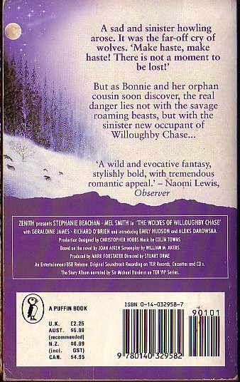 Joan Aiken THE WOLVES OF WILLOUGHBY CHASE (Film tie-in)<BR>
 . .Puffin rpt.N/D rear cover image