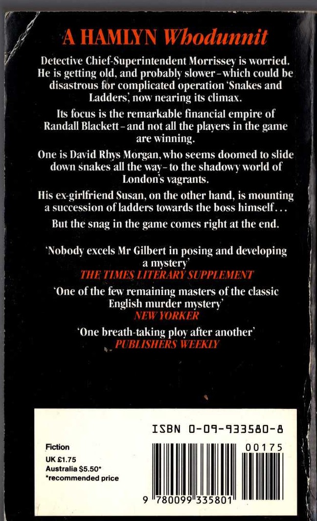 Michael Gilbert  THE FINAL THROW magnified rear book cover image