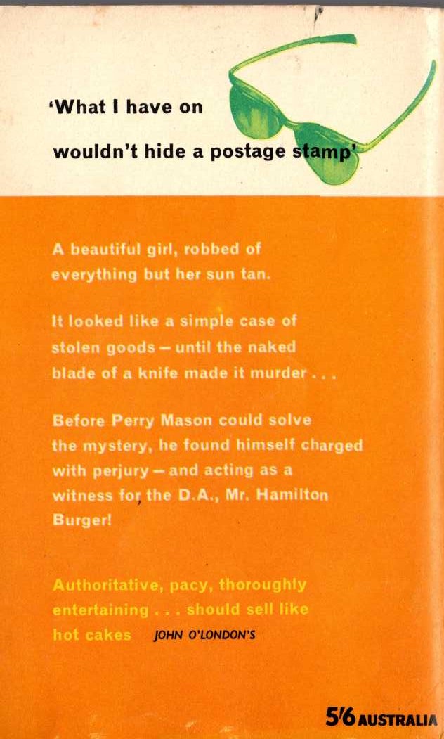 Erle Stanley Gardner  THE CASE OF THE SUN BATHER'S DIARY magnified rear book cover image