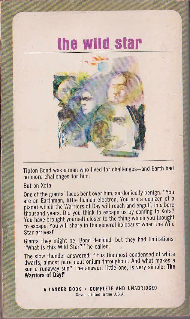 James Blish  THE WARRIORS OF DAY magnified rear book cover image