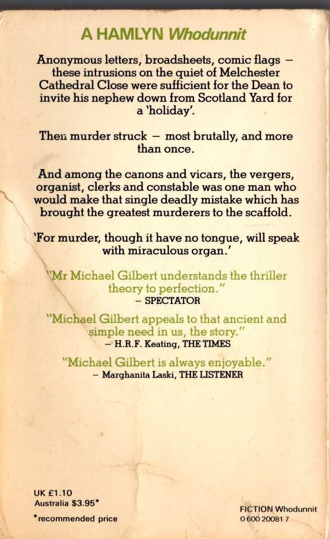 Michael Gilbert  CLOSE QUARTERS magnified rear book cover image