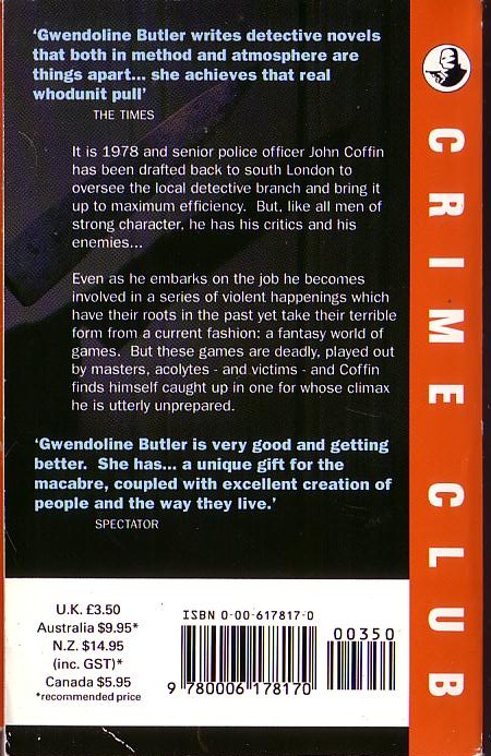 Gwendoline Butler  COFFIN UNDERGROUND magnified rear book cover image