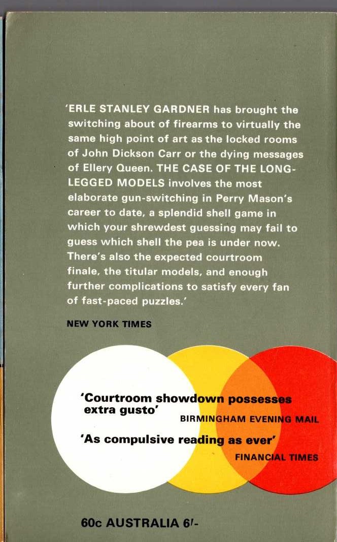 Erle Stanley Gardner  THE CASE OF THE LONG-LEGGED MODELS magnified rear book cover image