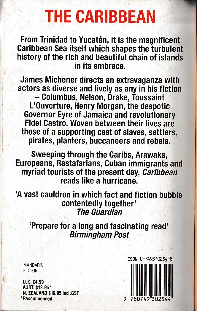James A. Michener  CARIBBEAN magnified rear book cover image
