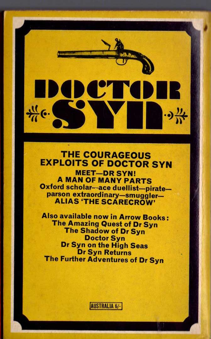 Russell Thorndike  THE COURAGEOUS EXPLOITS OF DOCTOR SYN magnified rear book cover image