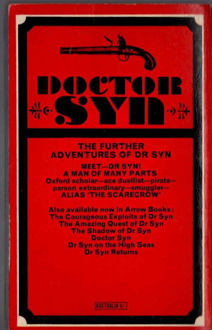 Russell Thorndike  THE FURTHER ADVENTURES OF DOCTOR SYN magnified rear book cover image
