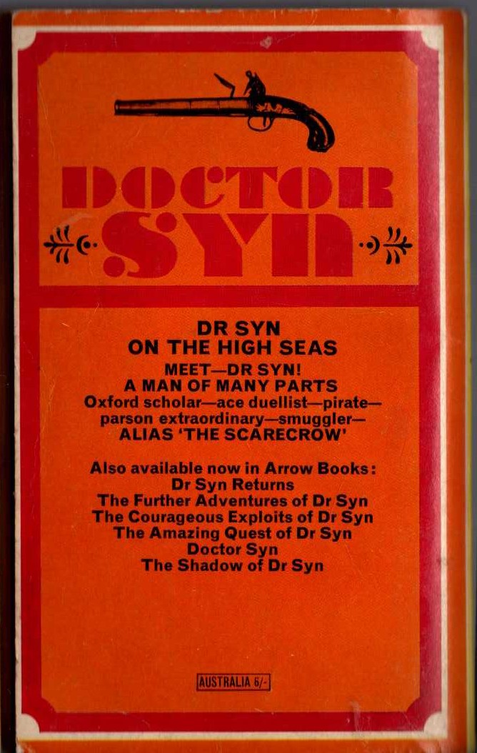 Russell Thorndike  DOCTOR SYN ON THE HIGH SEAS magnified rear book cover image
