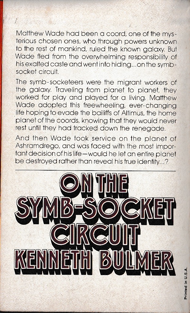 Kenneth Bulmer  ON THE SYMB-SOCKET CIRCUIT magnified rear book cover image