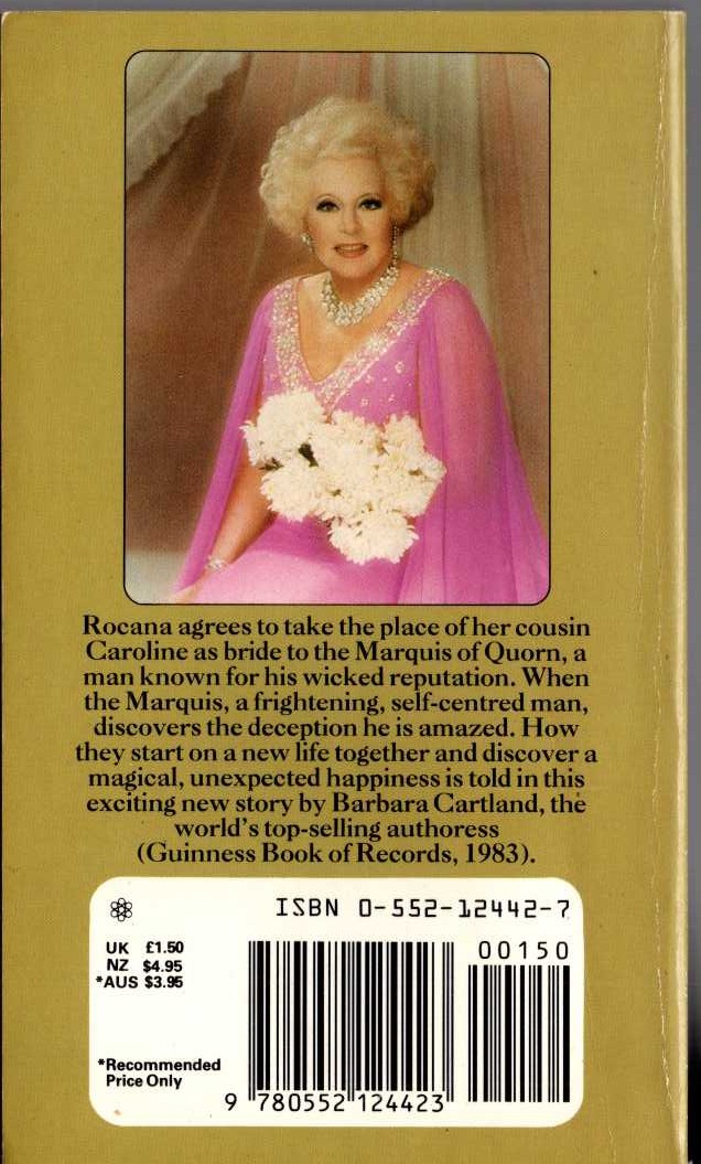 Barbara Cartland  THE UNBREAKABLE SPELL magnified rear book cover image