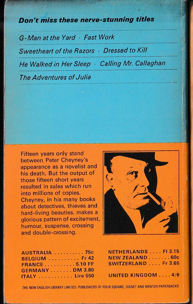 Peter Cheyney  THE ADVENTURES OF JULIA magnified rear book cover image