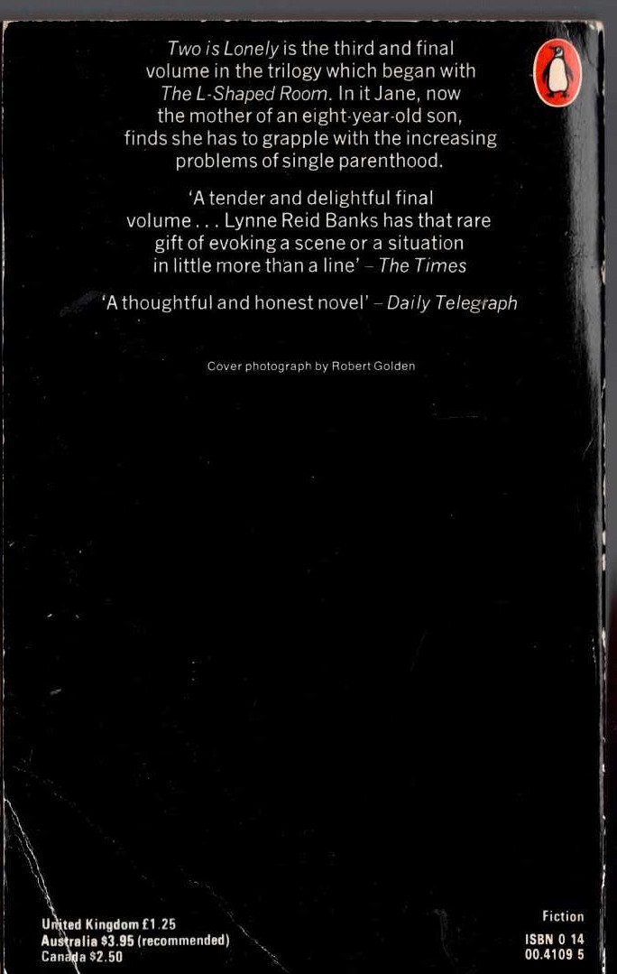 Lynne Reid Banks  TWO IS LONELY magnified rear book cover image