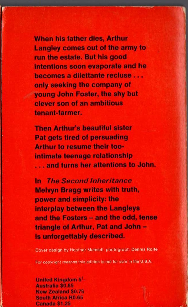 Melvyn Bragg  THE SECOND INHERITANCE magnified rear book cover image