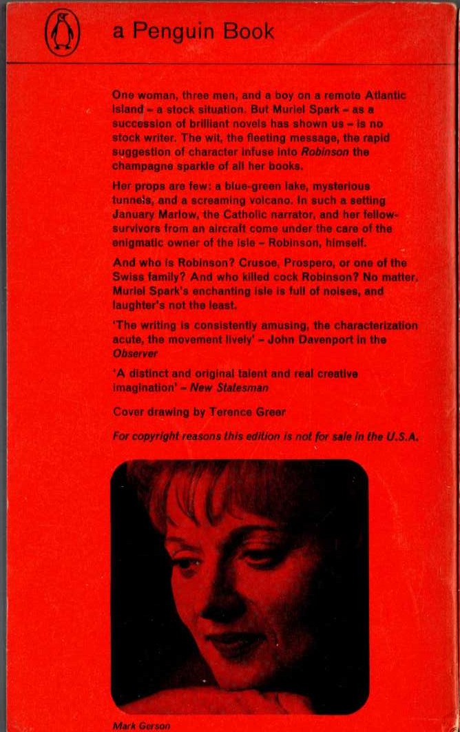 Muriel Spark  ROBINSON magnified rear book cover image
