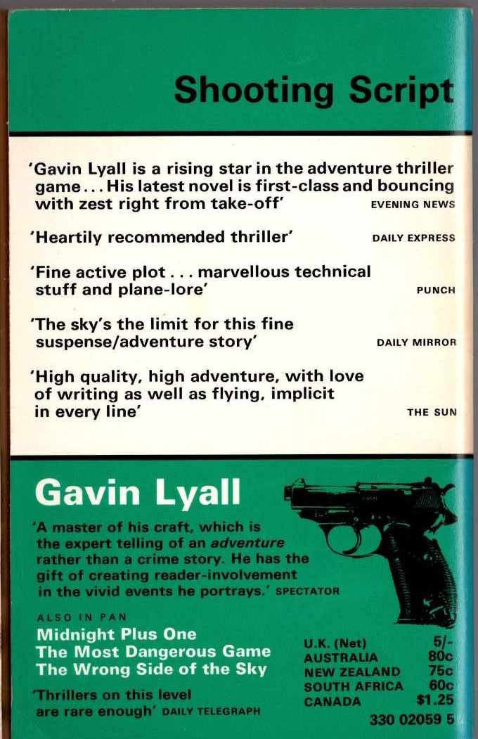 Gavin Lyall  SHOOTING SCRIPT magnified rear book cover image