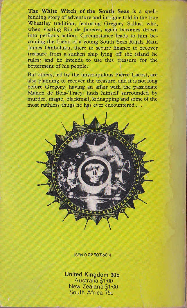 Dennis Wheatley  THE WHITE WITCH OF THE SOUTH SEAS magnified rear book cover image