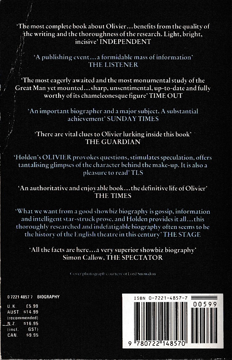 Anthony Holden  OLIVIER magnified rear book cover image