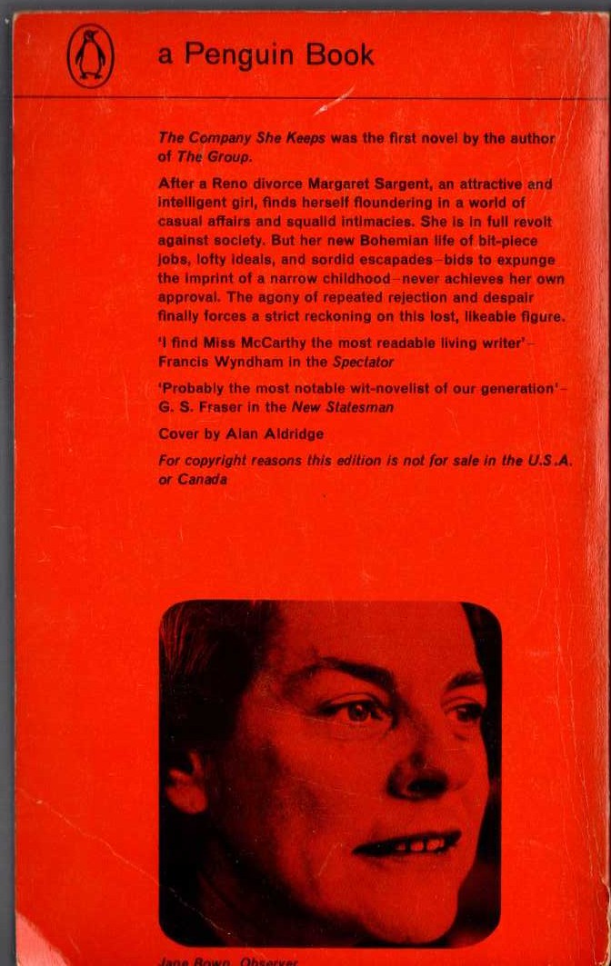 Mary McCarthy  THE COMPANY SHE KEEPS magnified rear book cover image