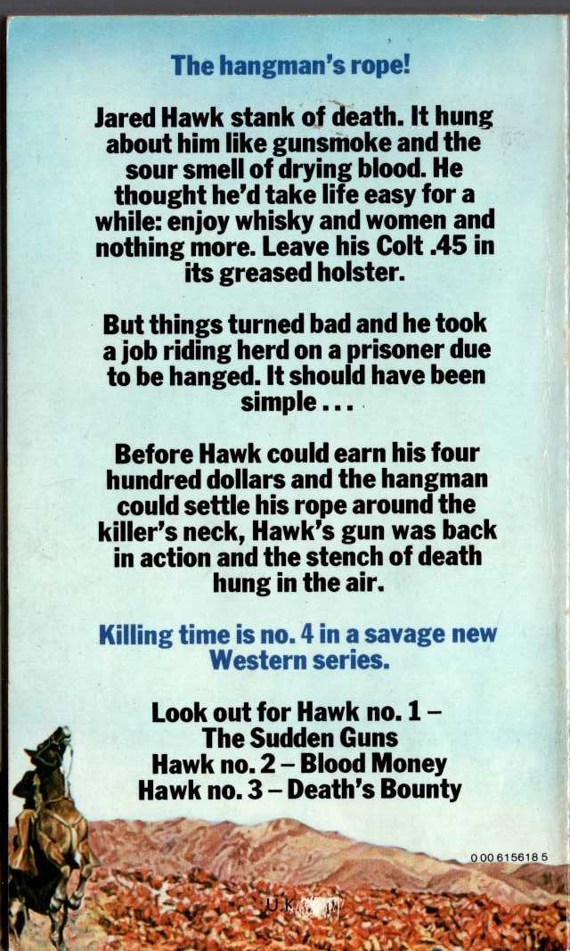 William S. Brady  HAWK 4: KILLING TIME magnified rear book cover image