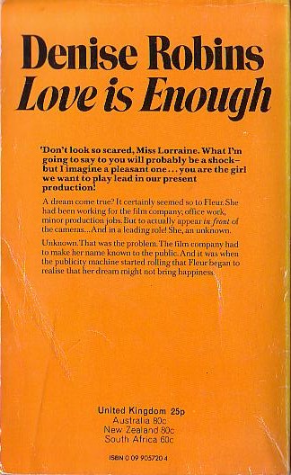 Denise Robins  LOVE IS ENOUGH magnified rear book cover image