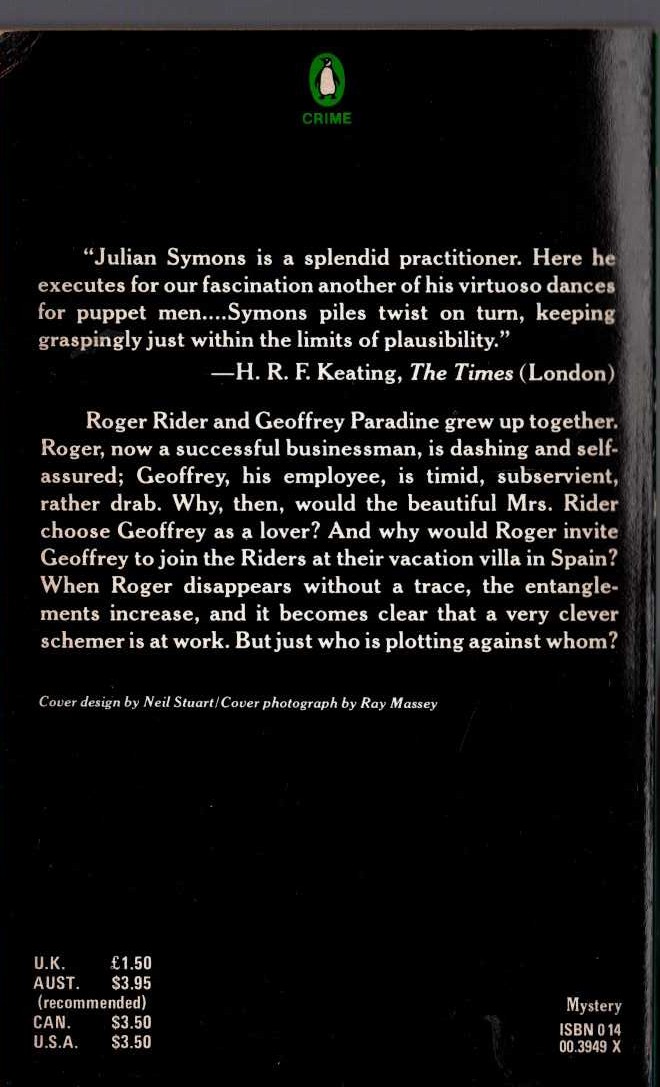 Julian Symons  THE PLOT AGAINST ROGER RIDER magnified rear book cover image