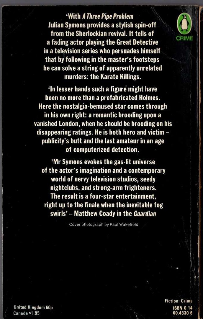 Julian Symons  A THREE PIPE PROBLEM magnified rear book cover image