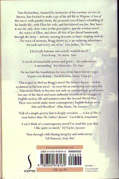 Melvyn Bragg  A SON OF WAR magnified rear book cover image