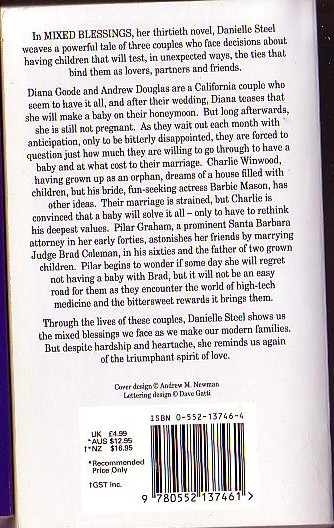 Danielle Steel  MIXED BLESSINGS magnified rear book cover image
