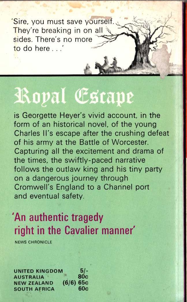 Georgette Heyer  ROYAL ESCAPE magnified rear book cover image